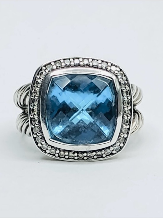 David Yurman Jewelry - David Yurman Albion 11mm Blue Topaz
Diamond Ring
